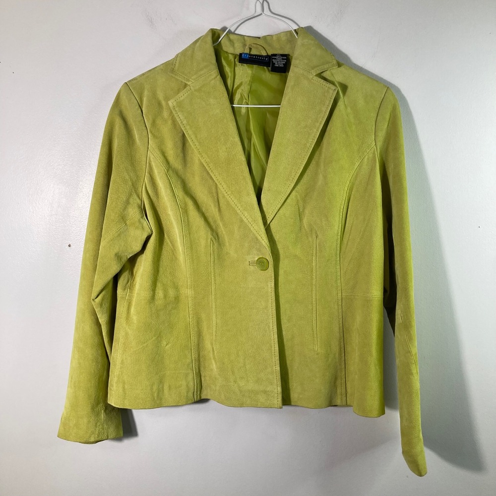 Womens Relativity Suede Leather Jacket Lime Green Lined PL Leather Polyester
